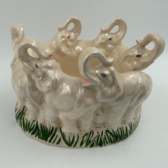 Vintage Ring of 6 Elephants Planter, Holland Mold #2, Iridescent - Picture 3 of 9